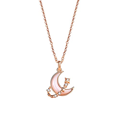 2022 Rose Gold Halskette Stern Mond Strass Halsband Halskette Stern Mond Halsketten Kristallkette Schmuck für Frauen Mädchen Schwarze Halskette (Rose Gold, One Size) von 2022