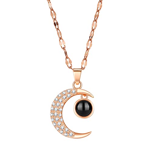 2022 Rose Gold Mondprojektion 100 Sprachen Ich Liebe Dich Strass Halsketten für Frauen Anhänger Halskette Mutter voll Strass Halskette an Meine Tochter Ketten Kristall (Rose Gold, One Size) von 2022