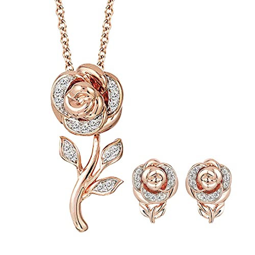 2022 Rose Schmuck Sets für Frauen Antik Rose Gold Farbe Anhänger Halskette Ohrringe Set ene Ketten Herren (Rose Gold, One Size) von 2022