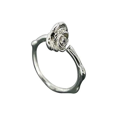 2022 S925 Silberne Art- und Weisesüßer Rosen-Ring-Temperament-Persönlichkeits-Blumen-Öffnungs-Ring Ringe Training Männer (Silver, One Size) von 2022