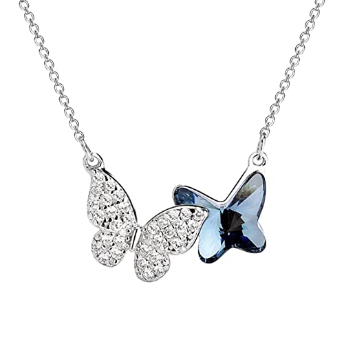 2022 Schmetterling Halskette Silber Geburtsstein Anhänger Halskette Schmuck Geschenke für Frauen Teen Mädchen Freundin Frau Hochzeit Geburtstag Mutter Geschenke Ketten Mit Rose (Gold, One Size) von 2022