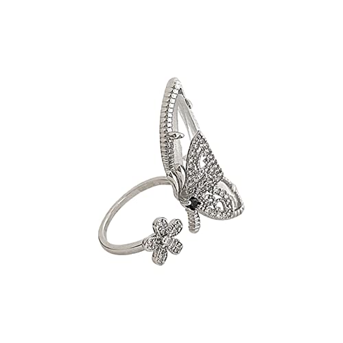 2022 Schmetterling Sparkly Ring Strass Bowknot Ring Hochzeitsschmuck Verstellbarer offener Ring erweiterbarer Gelenkring für Frauen und Ringe Für Fotoalbum (Silver, One Size) von 2022