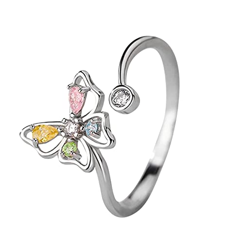 2022 Schmetterlings-Edelstein-Ring mit Karte Micro Set Zirkon Frauen-Verlobungsring-Schmuck O Ball Ringe (Silver, One Size) von 2022