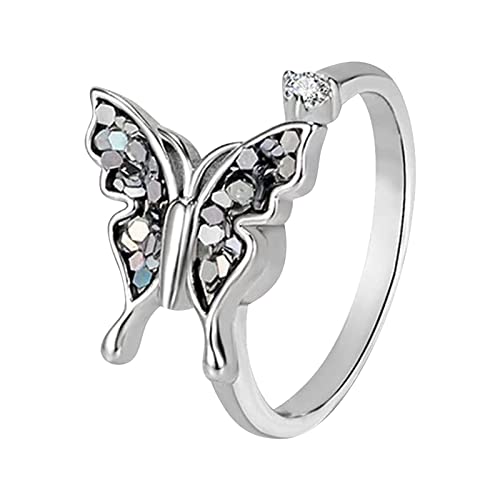 2022 Schmetterlings-spinnende Ringe-Frauen-Mode-Art-Schmuck-Trauringe- für Valentinstag Kettenhemd Ringe Aluminium (Silver, One Size) von 2022