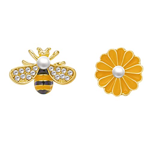 2022 Sonnenblume Biene asymmetrisch Statement Ohrringe Biene Patchwork Ohrringe Boho Ohrstecker Ohrringe für Frauen Geburtstagsgeschenke Rauchquarz Ohrringe (Yellow, One Size) von 2022