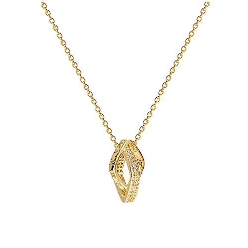 2022 -Stahl-Quadrat-Doppelring-Halskette Damen-High-End-Licht-Luxus-Design Schlüsselbein-Ketten-Halskette Ketten Schmuck Damen (Gold, One Size) von 2022