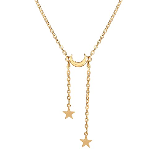 2022 Stern Mond Halskette Anhänger Feminines Temperament Einfache Stern Mond Schlüsselbein Kette Halskette Geschenk Halskette Hochzeitstag Schmuck Geschwister Ketten Für 3 (Gold, One Size) von 2022