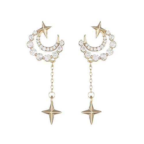2022 Stern Mond Ohrringe Frauen Mode Trend Zirkon Gold Quaste Ohrring Damen Schmuck Ohrringe Für Frauen Echt Perlen Ohrringe Damen (Gold, One Size) von 2022