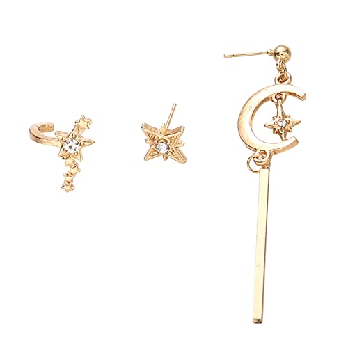 2022 Tiny Knorpel Ohrstecker Stern Mond Ohrringe Set für Frauen Ohrringe Legierung Ohrpiercing Set Roter Schmuck (Gold, One Size) von 2022