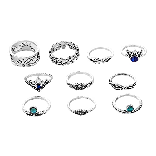 2022 Vintage Durchbrochene Lotu 10 Stück Ringe für Frauen tolles Geburtstagsgeschenk Unruhe Ringe (A, One Size) von 2022