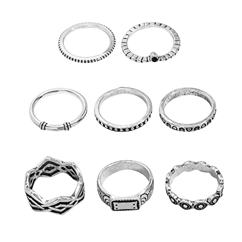 2022 Vintage Ocean Wave Circle Metallring Set mit 8 Stück Ringen für Frauen Tolles Geburtstagsgeschenk Ringe Herren Schwarz Silber Set (A, One Size) von 2022