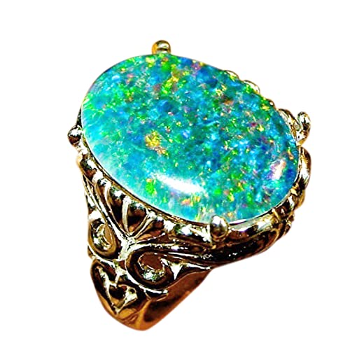 2022 Vintage Opal Ring Sterling Silber Ring Damen Ringe Flexibel (Green, One Size) von 2022