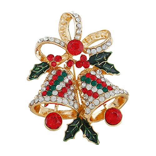 2022 Weihnachten Chime Glocke Goldton Strass Broschen für Frauen Mädchen Mode Bunte Bowknot Blatt Jingle Santa Brosche Pins Hals Fliege Krawatte Kleid Zubehör Brosche Herzen (Gold, One Size) von 2022