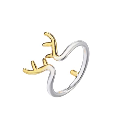 2022 Weihnachten Gold und Silber Double Color Geweih Öffnungsring Weihnachtsschmuck Geschenk für Frauen und Mädchen Turntrapez Mit Ringen (Silver, One Size) von 2022