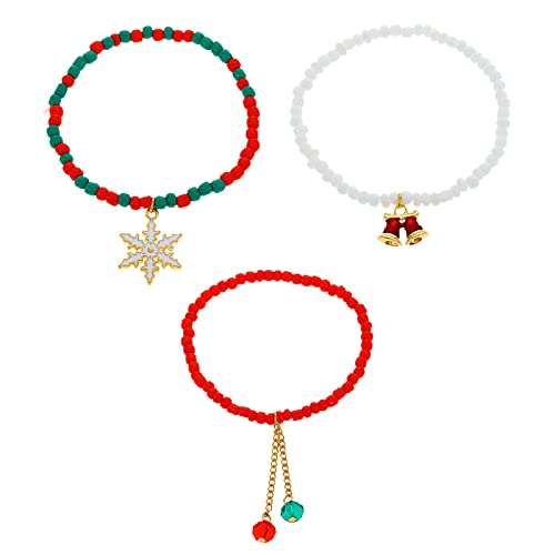 2022 Weihnachts-Perlen-Armband-Set, stilvolle Persönlichkeit, farbige Perlen, Schneeflocke, Glockenarmband, Mode-Persönlichkeit, geflochtener Armreif, Mädchen, Schmuck (Red, One Size) von 2022