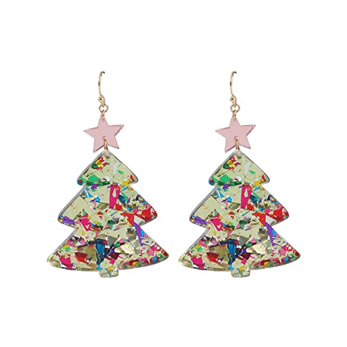 2022 Weihnachtsbaum Acryl Ohrringe Big Long Dangle Ohrring Modeschmuck für Frauen Mädchen niedlich Accessoires Mode Damen Retro Exquisite Schmuck Weihnachten Katzen Ohrringe Silber (Green, One Size) von 2022