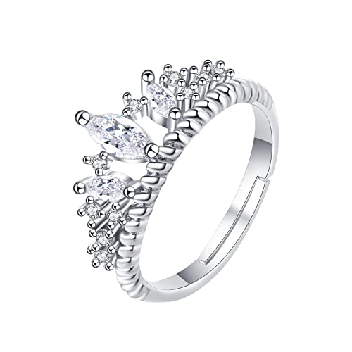 2022 Zirkonia Kronenring für Frauen Einfache Modeschmuck Beliebte Accessoires Rings Pack (Silver, One Size) von 2022