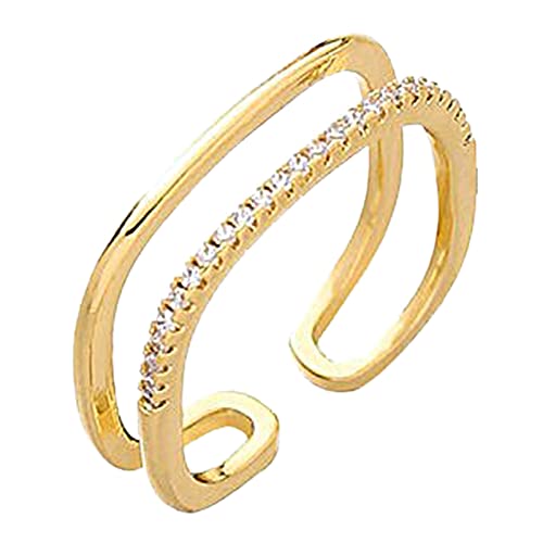 Hohle Doppelschicht Paar Schmuck Ringe Edelstahl Für Frauen Goldring Edelstahl Doppelschicht Zirkon Kleiner Quadratischer Ring Offener Ring Weibliche Mode Persönlichkeit Einfacher (Gold, One Size) von 2022