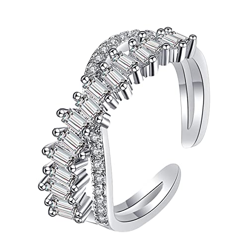 Wunderschöne Eheringe Frauen Schmuck Weiß Ringe Schöner Ring Juwel Legierung Eingelegter Strass Weiblicher Ring Beliebter Exquisiter Ring Einfacher Modeschmuck Ringe Verschlungen (Silver, One Size) von 2022