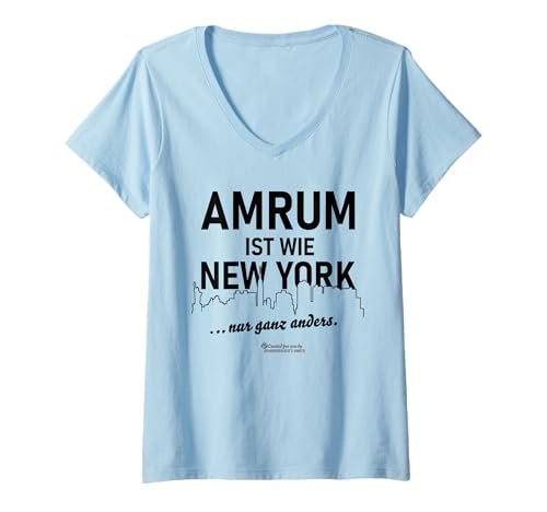 Damen Amrum ist wie New York ... nur ganz anders Amrum T-Shirt mit V-Ausschnitt von 2025 Amrum Souvenirs