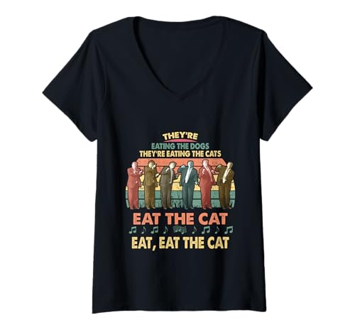 Damen Donald Trump Song Eat the Cat They're Eating the Dogs Debate T-Shirt mit V-Ausschnitt von 2024 Election Presidential Debate