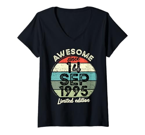 Damen 14. September 1995 30. Geburtstag 30 Jahre alt 2025 Geburtstag T-Shirt mit V-Ausschnitt Damen 14. September 1995 30. Geburtstag 30 Jahre alt 2025 Geburtstag T-Shirt mit V-Ausschnitt von 2025 30 Year Old Birthday