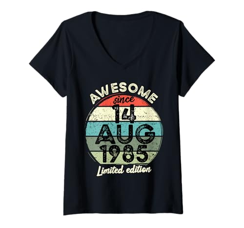 Damen 14. August 1985, 40. Geburtstag, 40 Jahre alt, 2025 Geburtstag T-Shirt mit V-Ausschnitt Damen 14. August 1985, 40. Geburtstag, 40 Jahre alt, 2025 Geburtstag T-Shirt mit V-Ausschnitt von 2025 40 Year Old Birthday