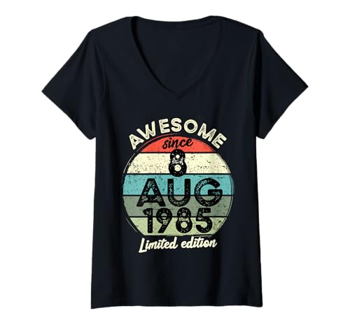 Damen 8. August 1985, 40. Geburtstag, 40 Jahre, 2025 Geburtstag T-Shirt mit V-Ausschnitt Damen 8. August 1985, 40. Geburtstag, 40 Jahre, 2025 Geburtstag T-Shirt mit V-Ausschnitt von 2025 40 Year Old Birthday