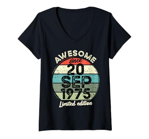 Damen 20 September 1975 50. Geburtstag 50 Jahre alt 2025 Geburtstag T-Shirt mit V-Ausschnitt Damen 20 September 1975 50. Geburtstag 50 Jahre alt 2025 Geburtstag T-Shirt mit V-Ausschnitt von 2025 50 Year Old Birthday