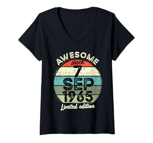 Damen 7. September 1965 60. Geburtstag 60 Jahre alt 2025 Geburtstag T-Shirt mit V-Ausschnitt Damen 7. September 1965 60. Geburtstag 60 Jahre alt 2025 Geburtstag T-Shirt mit V-Ausschnitt von 2025 60 Year Old Birthday