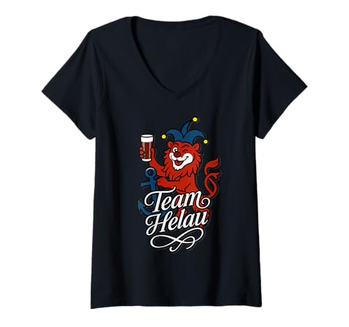 Damen Düsseldorfer Löwe als Clown und mit Altbier Team Helau T-Shirt mit V-Ausschnitt Damen Düsseldorfer Löwe als Clown und mit Altbier Team Helau T-Shirt mit V-Ausschnitt von 2025 Düsseldorf & Altbier Merch