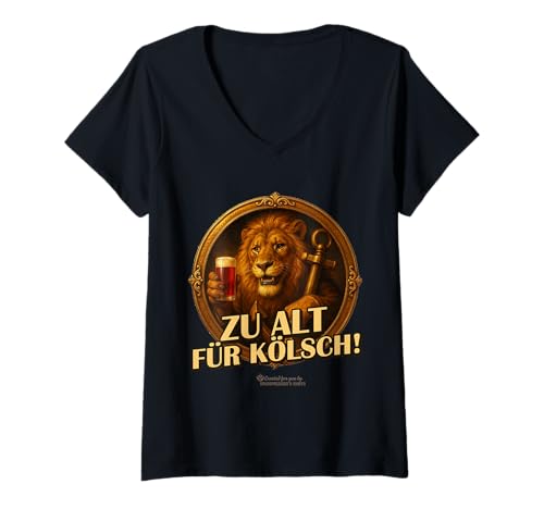 Damen Löwe mit Düsseldorfer Altbier Spruch Zu Alt für Kölsch T-Shirt mit V-Ausschnitt Damen Löwe mit Düsseldorfer Altbier Spruch Zu Alt für Kölsch T-Shirt mit V-Ausschnitt von 2025 Düsseldorf & Altbier Merch