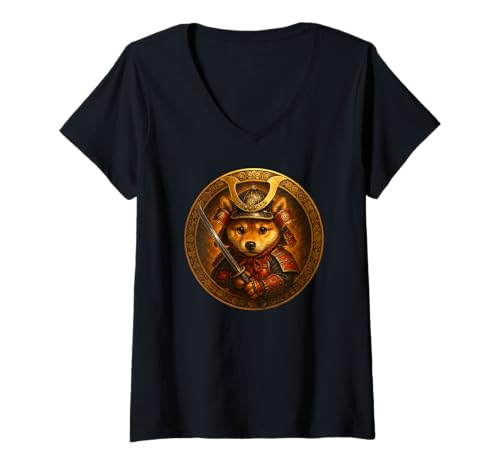 Damen Shiba Inu Welpe als tapferer Samurai japanische Ornamente T-Shirt mit V-Ausschnitt Damen Shiba Inu Welpe als tapferer Samurai japanische Ornamente T-Shirt mit V-Ausschnitt von 2025 Shiba Inu & Japan Fan Designs