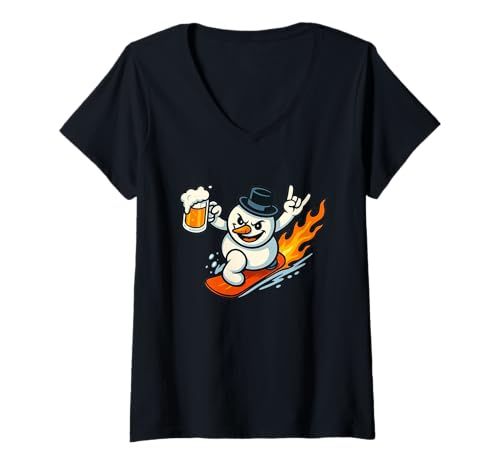 Damen Ski Opening Rockstar Schneemann mit Bier auf Piste T-Shirt mit V-Ausschnitt Damen Ski Opening Rockstar Schneemann mit Bier auf Piste T-Shirt mit V-Ausschnitt von 2025 Ski Season Opening Merch