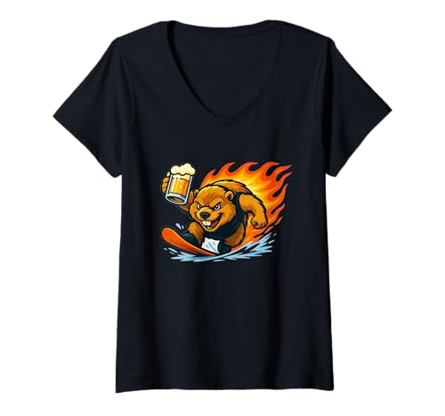 Damen Ski Season Opening & Après Ski Murmeltier auf Snowboard T-Shirt mit V-Ausschnitt Damen Ski Season Opening & Après Ski Murmeltier auf Snowboard T-Shirt mit V-Ausschnitt von 2025 Ski Season Opening Merch