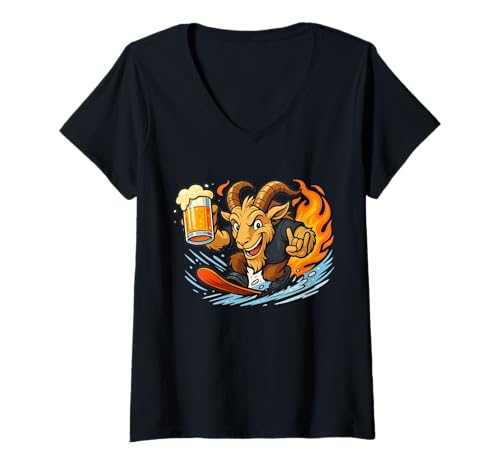 Damen Ski & Après Ski Design Steinbock auf Snowboard auf Piste T-Shirt mit V-Ausschnitt Damen Ski & Après Ski Design Steinbock auf Snowboard auf Piste T-Shirt mit V-Ausschnitt von 2025 Ski Season Opening Merch