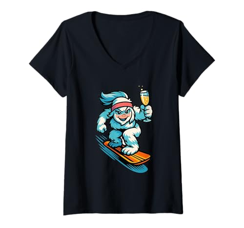 Damen Yeti Girl T-Shirt mit V-Ausschnitt von 2025 Ski Season Opening Merch