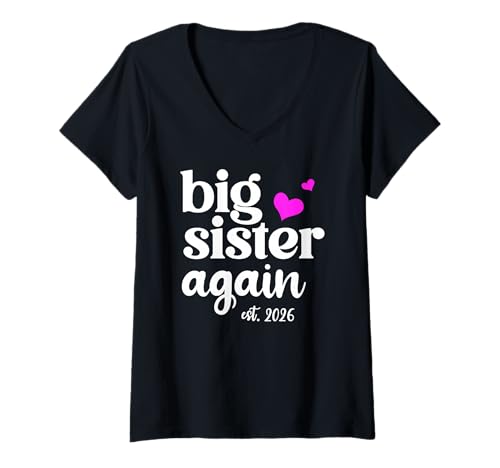 Damen Pink Big Sister Again Announcement 2026 Older Sister to Be T-Shirt mit V-Ausschnitt Damen Pink Big Sister Again Announcement 2026 Older Sister to Be T-Shirt mit V-Ausschnitt von 2026 Big Sister Again Shirts Girls Big Sister Cup