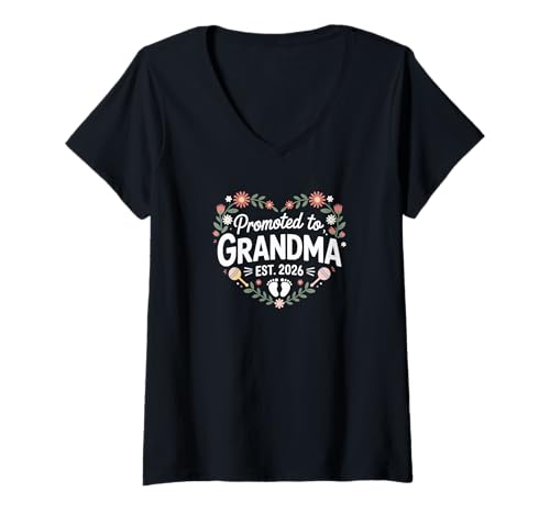 Damen Promoted to Grandma Est. 2026 New Grandma Baby Ankündigung T-Shirt mit V-Ausschnitt Damen Promoted to Grandma Est. 2026 New Grandma Baby Ankündigung T-Shirt mit V-Ausschnitt von 2026 Grandma Celebrate Tees