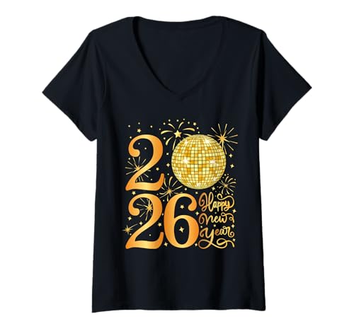 Damen Frohes neues Jahr 2026 T-Shirt mit V-Ausschnitt Damen Frohes neues Jahr 2026 T-Shirt mit V-Ausschnitt von 2026 Happy New Year's Christmas