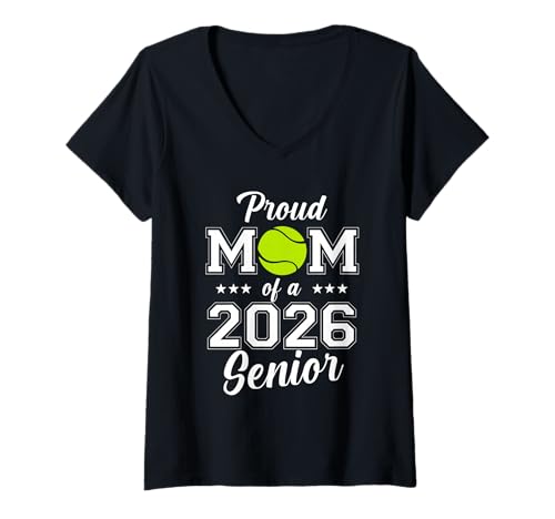 Damen Abschlussabsolventin der Tennis-Mama der Klasse 2026 T-Shirt mit V-Ausschnitt Damen Abschlussabsolventin der Tennis-Mama der Klasse 2026 T-Shirt mit V-Ausschnitt von 2026 Tennis Senior Graduate