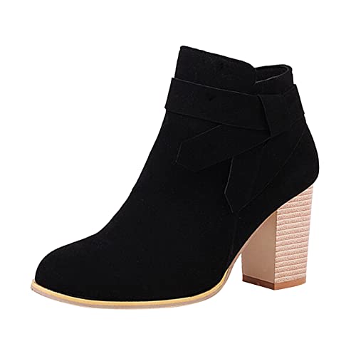 205 Schuhe 28 Mädchen Damenmode einfarbig Seitenreißverschluss Chunky High Heel Short Boots Damen Outdoor Schuhe (Black, 42) von 205
