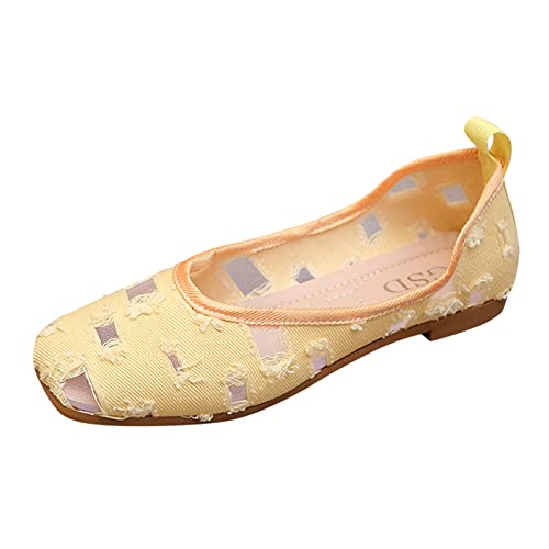 Blitzangebote Damenschuhe Atmungsaktive Schnürschuhe für Damen, Flache Freizeitschuhe Damen Schuhe Weite H 38 (Yellow, 40) von 205