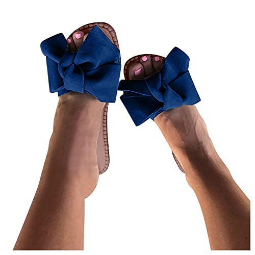 Bunte Damenschuhe Sommermode Große Sandalen Damen Bogen Beliebte flache Damen High Heels Pflege Schuhe Damen Mit Riemen (Blue, 36) von 205