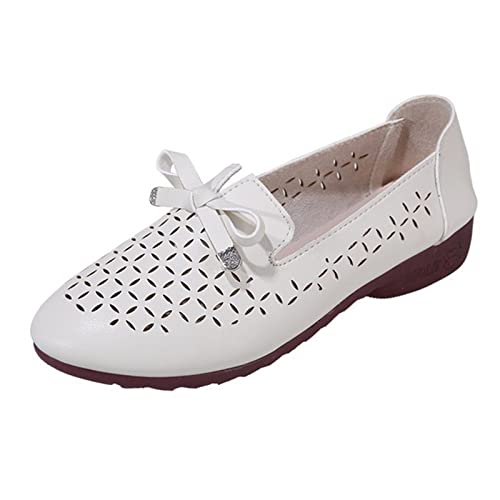 Damen Schuhe Elegant Sommer Damenschuhe Hohle Atmungsaktive Leichte Bogendekoration Mode Freizeitschuhe Bequeme Schuhe Damen Wasserfest (White, 40) von 205
