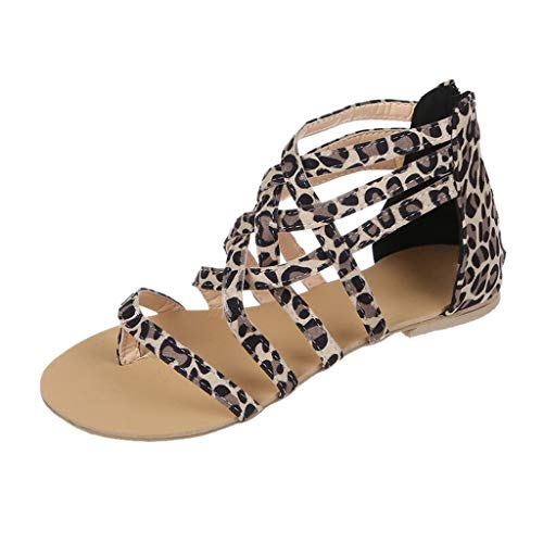 Damen Schuhe Keilabsatz Drucken Sie Leopard-atmungsaktiven Reißverschluss Freizeit-Damenschuh offene Sandalen Zehen Sommer flache Business Schuhe Schwarz Damen (Khaki, 40) von 205