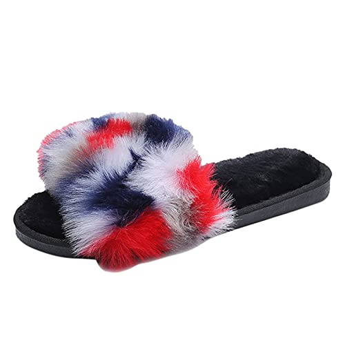 Damenschuhe 43 Gebraucht Slip-On Schuhe Flat Home Furry Women Toe Slippers Offene Farbe Keep Home Warm Damenpantoffel Schwarze Schuhe Damen Business (Blue, 36) von 205