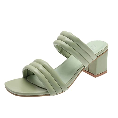 Damenschuhe Pumps Beige Fashion Solid Sandalen und Sommerferse Hohe Farbe Dicke Damen Hausschuhe Leder Damen Sandalen Weiße Overknees Schuhe Damen (Green, 38) von 205