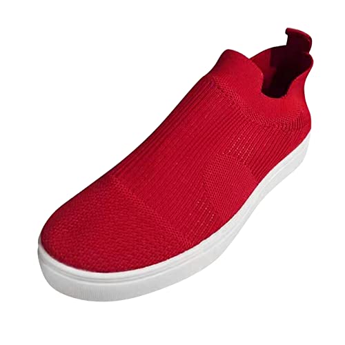 Keilabsatz Schuhe Damen Atmungsaktive Flache, Bequeme, lässige Turnschuhe aus einfarbigem Mesh für Damen Hohe Schuhe Damen Pumps (Red, 36) von 205
