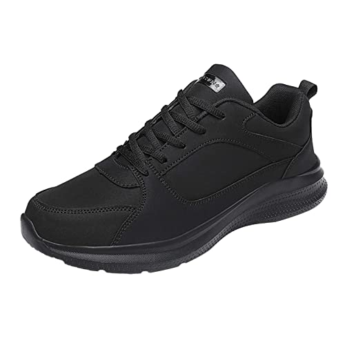 Leichte Schuhe Herren Herrenschuhe Lässige Mode Große Größe Leder Einfarbig Schnürschuhe Freizeitschuhe Laufende Turnschuhe Schuhe Herren Schwarz Leder Elegant (Black-a, 44) von 205